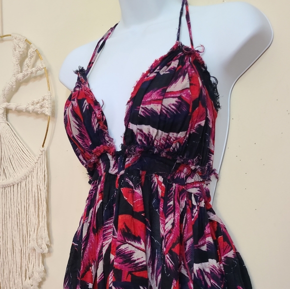 Free People | 100 Degrees Red & Black Boho Tie Dress - Picture 5 of 12